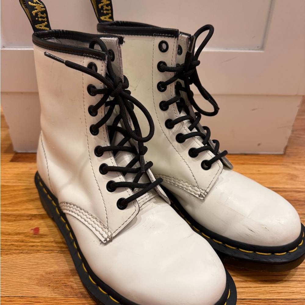 Dr. Martens White Combat Boots with Black Laces